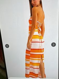 Strapless Striped Maxi Dress