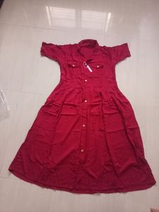 Maroon Shirt Styl Maxi Dress