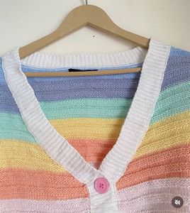 Pastel Rainbow Striped Cropped Cardigan