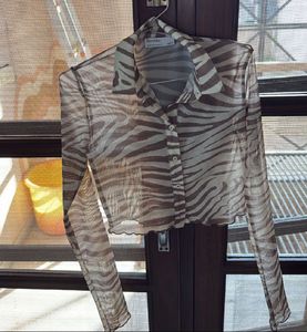 SALE DROP BERSHKA zebra printed sheer shirt