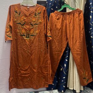 Embroidered Orange Kurta Set