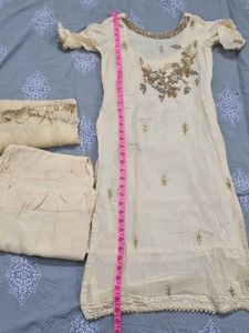 Cream Embroidered Kurta Set