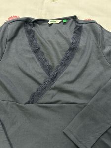 Ribbed Lace Trim Wrap Top
