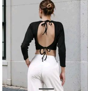 Shein Full Sleeve Black open back tie up top