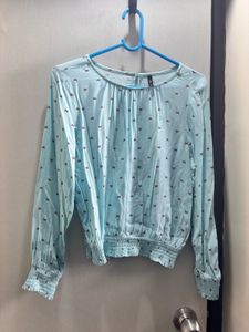 Light Blue Printed Casual Top