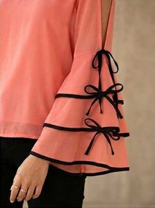 Peach Cold-Shoulder Top with Tiered Bell Sleeves