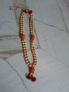 Elegant Pearl &amp; Orange Beaded Garland Mala