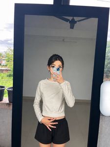 Casual Ribbed Long Sleeve Crop Top