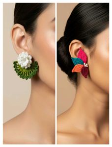 leaf & floral fan Crochet handmade Earrings