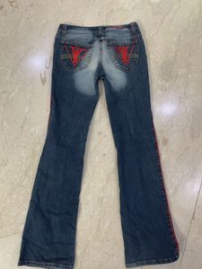 Blue Flare Jeans with Red Trim