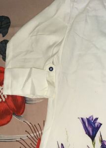White Kurta with Floral Print XL
