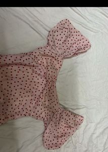 Pink Polka Dot Ruched Mini Dress