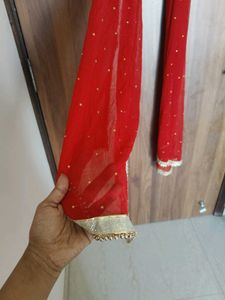 Elegant Red Dupatta with Embellishments