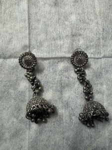 Oxidized Silver Jhumka Earrings