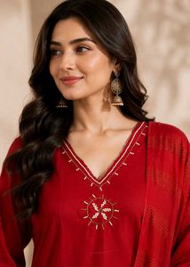 Beutiful red kurta set🌼