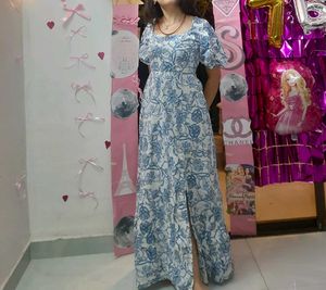 Pretty Blue floral long dress women