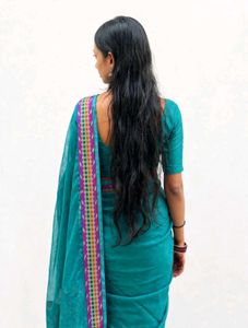Beautiful Teal Saree with Colorful Border