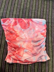 Strapless Floral Print Ruched Top