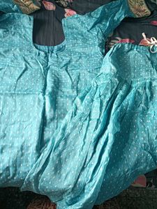 Light Blue Kurta Set with White Print