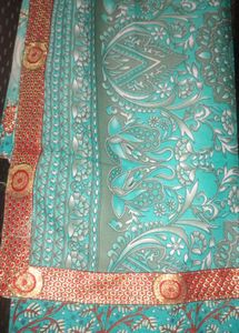 Beautiful Teal Floral Saree