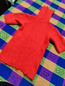 Red Turtleneck Short Sleeve Sweater