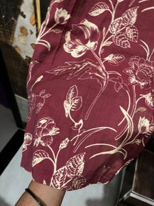 Maroon Floral Print Button-Down Dress