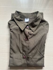 Olive Green Cold Shoulder Shirt And Leather Pant