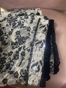 White net saree with black velvet design