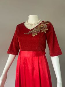 Elegant Red Velvet Evening Gown
