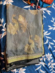 Elegant Grey Saree with Black Blouse
