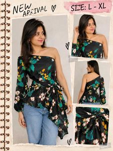 Trendy One Shoulder Floral Top