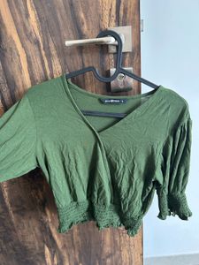 Green Smocked Cropped Top