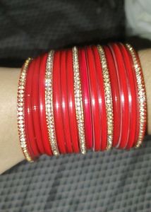 Red Bangles with Golden Embellishments