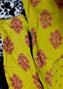 Yellow Kurta with pink  Block Print, size L