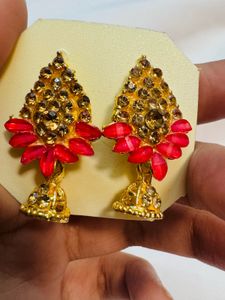 Pink &amp; Gold Jhumka Earrings