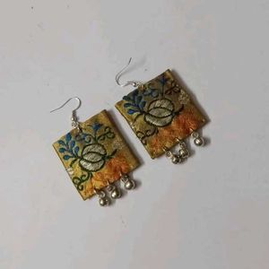 Handmade Embroidered Square Earrings