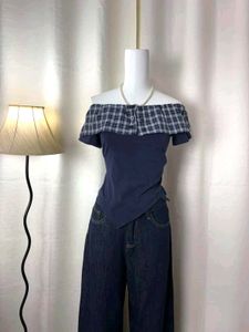 Off-Shoulder Plaid Top