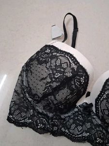34C Black Lace Trim Padded Bra
