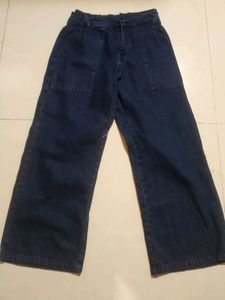 Wide Leg Dark Blue Jeans Size - L