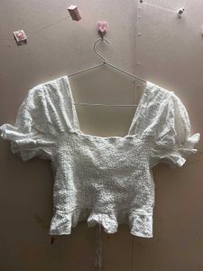 White Eyelet Tie-Front Crop Top/Saree Blouse
