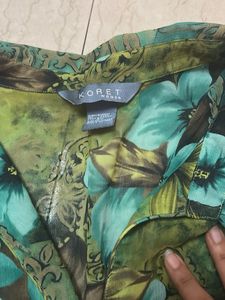 Green Floral Print Blouse