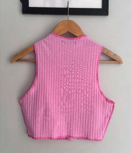 Shein Patchwork Pink Ribbed Crop tank Top