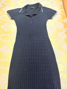 Black Ribbed Polo Neck Dress