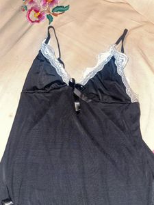 Women's Black Lace Trim Nightgown