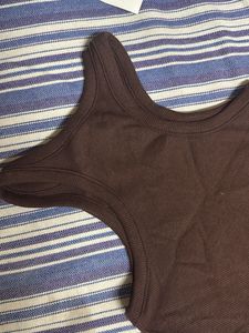 Brown Ribbed Tank Top