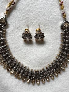 Elegant Oxidized Silver Necklace &amp; Earring Set