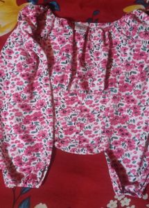 Chic Floral Print Puff Sleeve Top