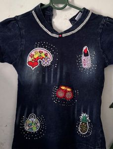 Cute Denim Patch Top