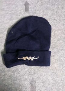 Navy Blue Embroidered Beanie Hat