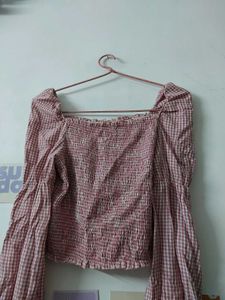 Pink Gingham Long Sleeve Top